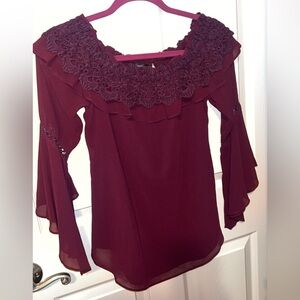 White House Black Market Wine Red Lace Top XS